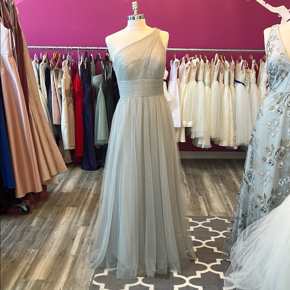 Elegant One-Shoulder Tulle Eucalyptus Dress
